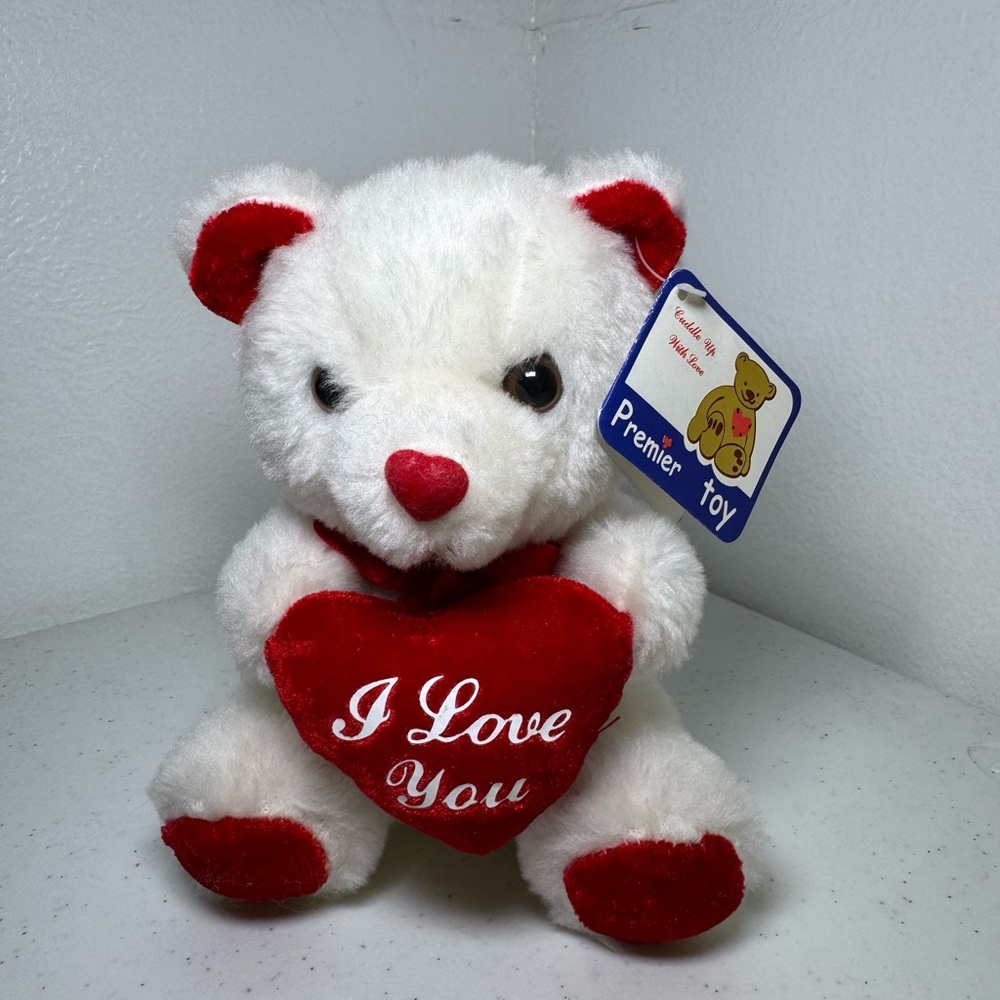 Premier toy Brand  item: #75-220 06” Sitting Bear W/Heart New  White and Red